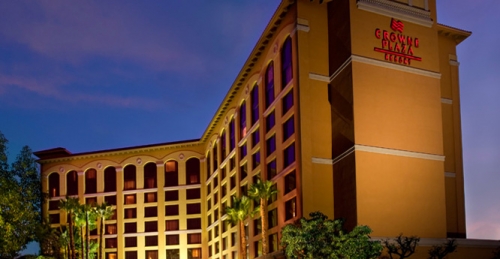 Crowne Plaza Anaheim exterior at night